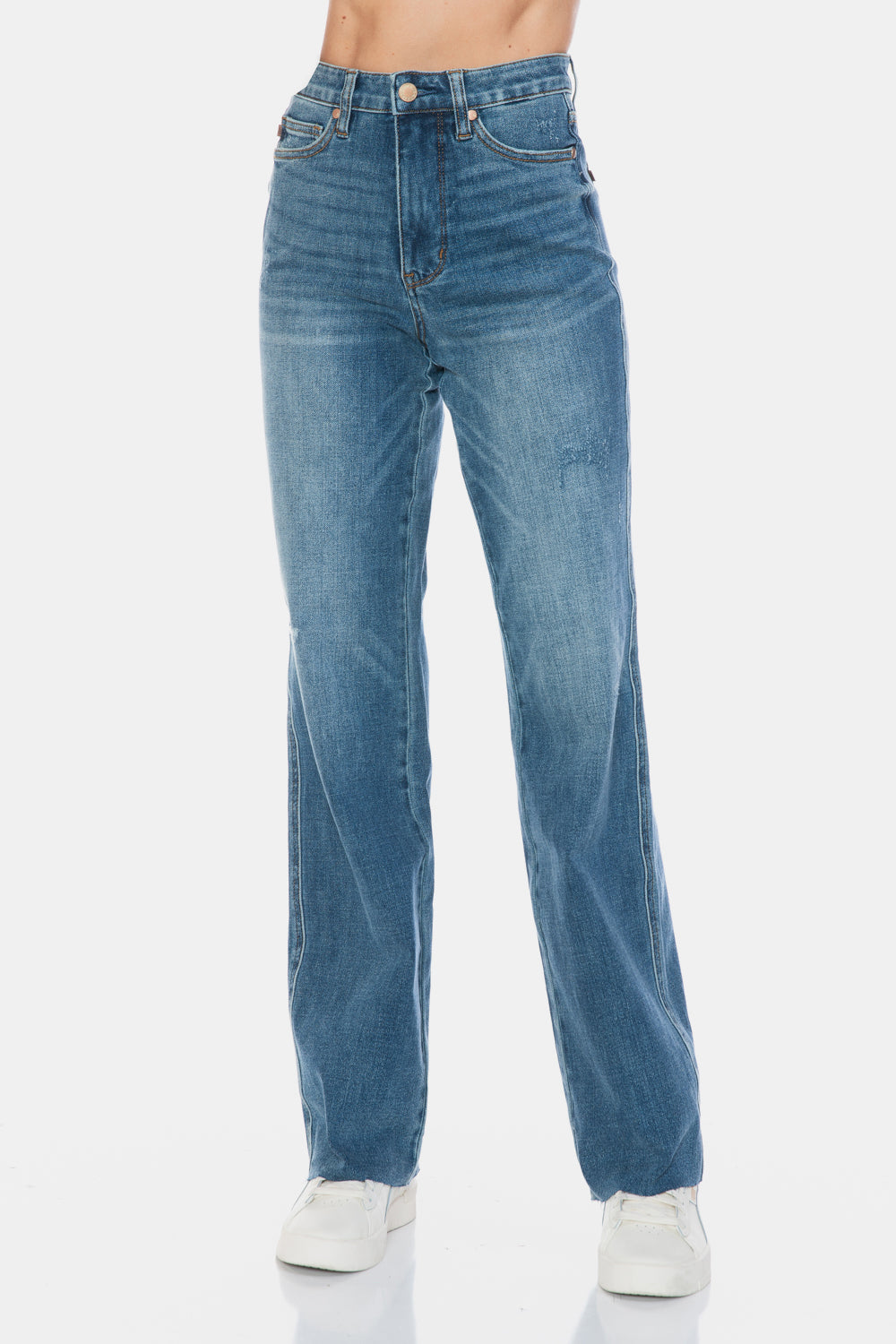 Judy Blue Full Size Tummy Control Cut Raw Hem Straight Jeans - NeoKira Unlimited