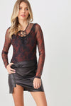 HERA COLLECTION Abstract Mesh Lace-Up Long Sleeve Bodysuit Bodysuit Trendsi   