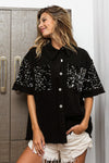 BiBi Sequin Detail Raw Hem Short Sleeve Shirt Shirt Trendsi   