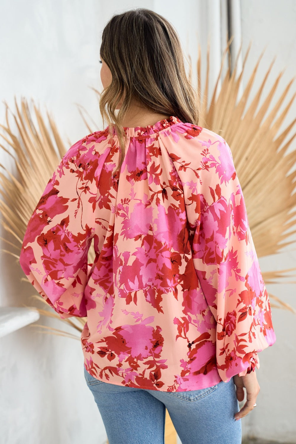 Hailey & Co Ruffle V-Neck Decor Button Floral Blouse - NeoKira Unlimited