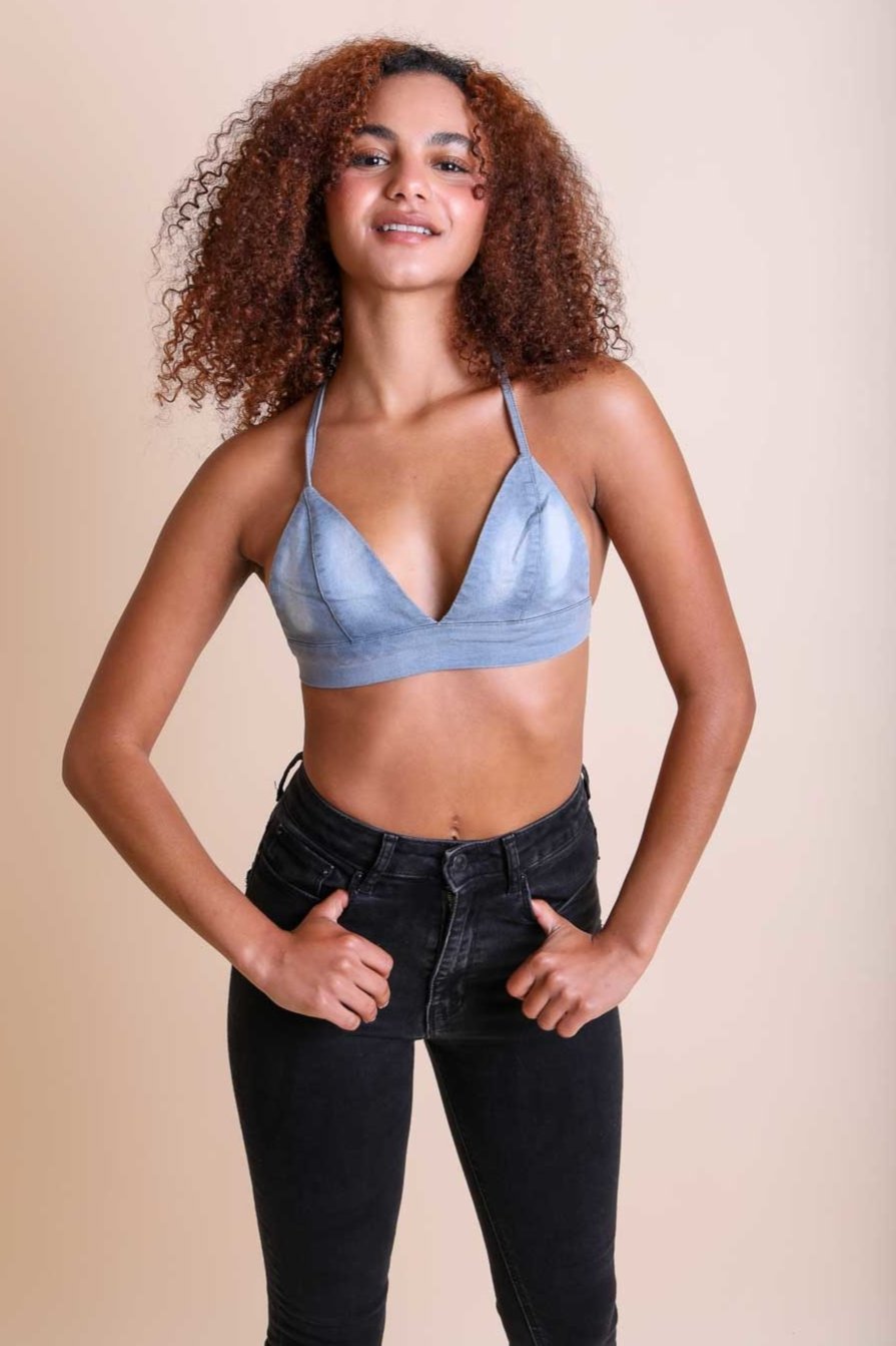 Denim Cross Back Bralette - NeoKira Unlimited