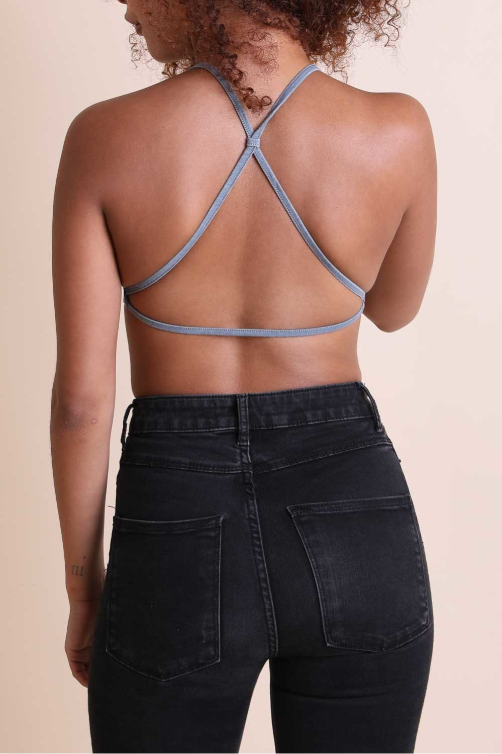 Denim Cross Back Bralette Bralette Leto Collection   