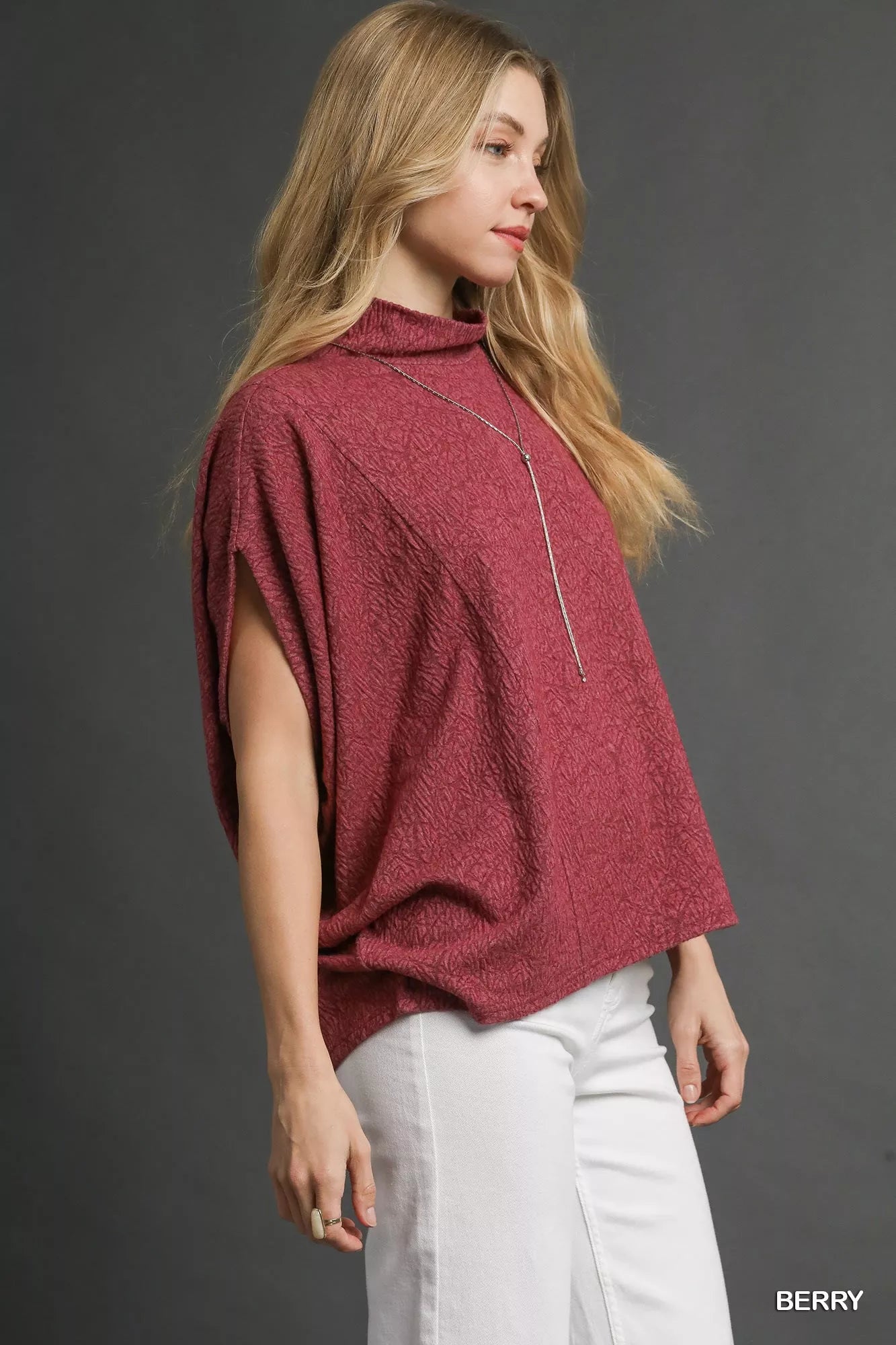Umgee Textured Mock Neck Relaxed Top – Cozy Minimalist Style - NeoKira Unlimited
