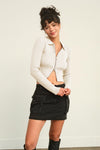 HYFVE Ribbed Double Zip Cropped Cardigan Cardigan Trendsi   