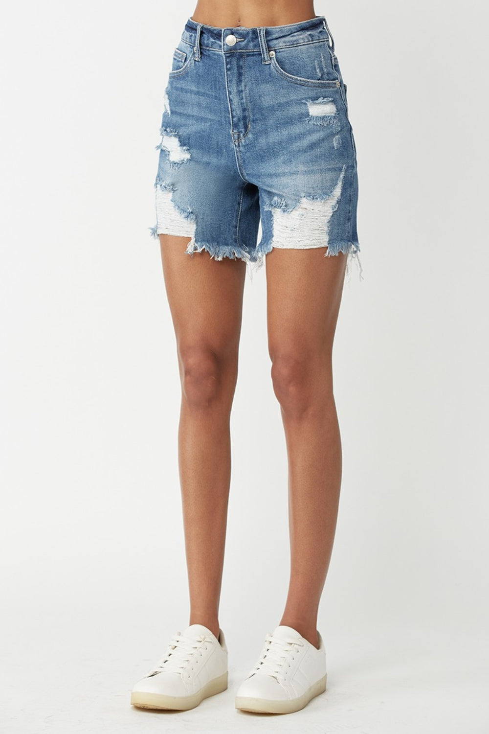 RISEN High Waisted Distressed Denim Shorts Denim Shorts Trendsi   