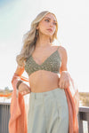 Ditsy Floral Mesh Lace Trim Bralette Bralette Leto Collection XS/S Olive 