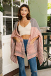 Dual-Toned Striped Wrap with Arm Openings Ponchos Leto Collection One Size Blush 