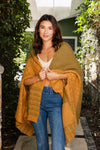 Dual-Toned Striped Wrap with Arm Openings Ponchos Leto Collection One Size Olive 