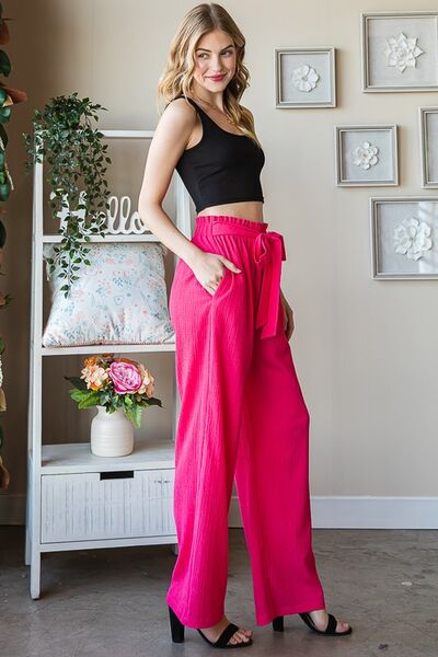 Heimish Full Size Front Tie Pants with Paperbag Waistband Plus Size - NeoKira Unlimited