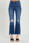 RISEN High Rise Distressed Crop Flare Jeans Jeans Trendsi   