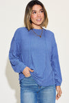 Basic Bae Full Size Ribbed Round Neck Long Sleeve T-Shirt Top Trendsi Dusty  Blue 2XL 