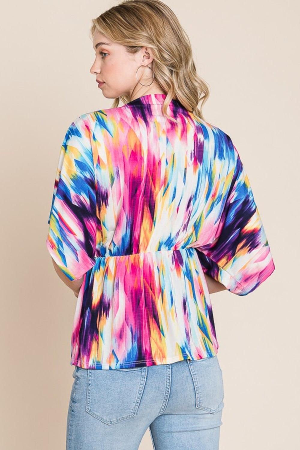 BOMBOM Printed Surplice Peplum Blouse - NeoKira Unlimited