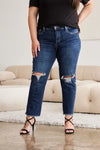 RFM Full Size Tummy Control Distressed High Waist Raw Hem Jeans Jeans Trendsi   