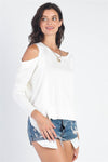 UNIQ Cold Shoulder Long Sleeve Knit Top Top Trendsi White S 