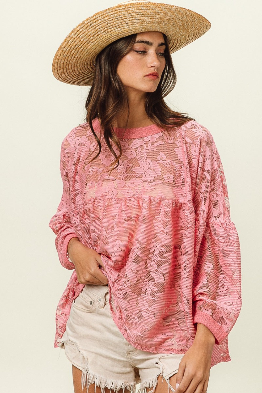 BiBi Floral Lace Long Sleeve Top Top Trendsi   