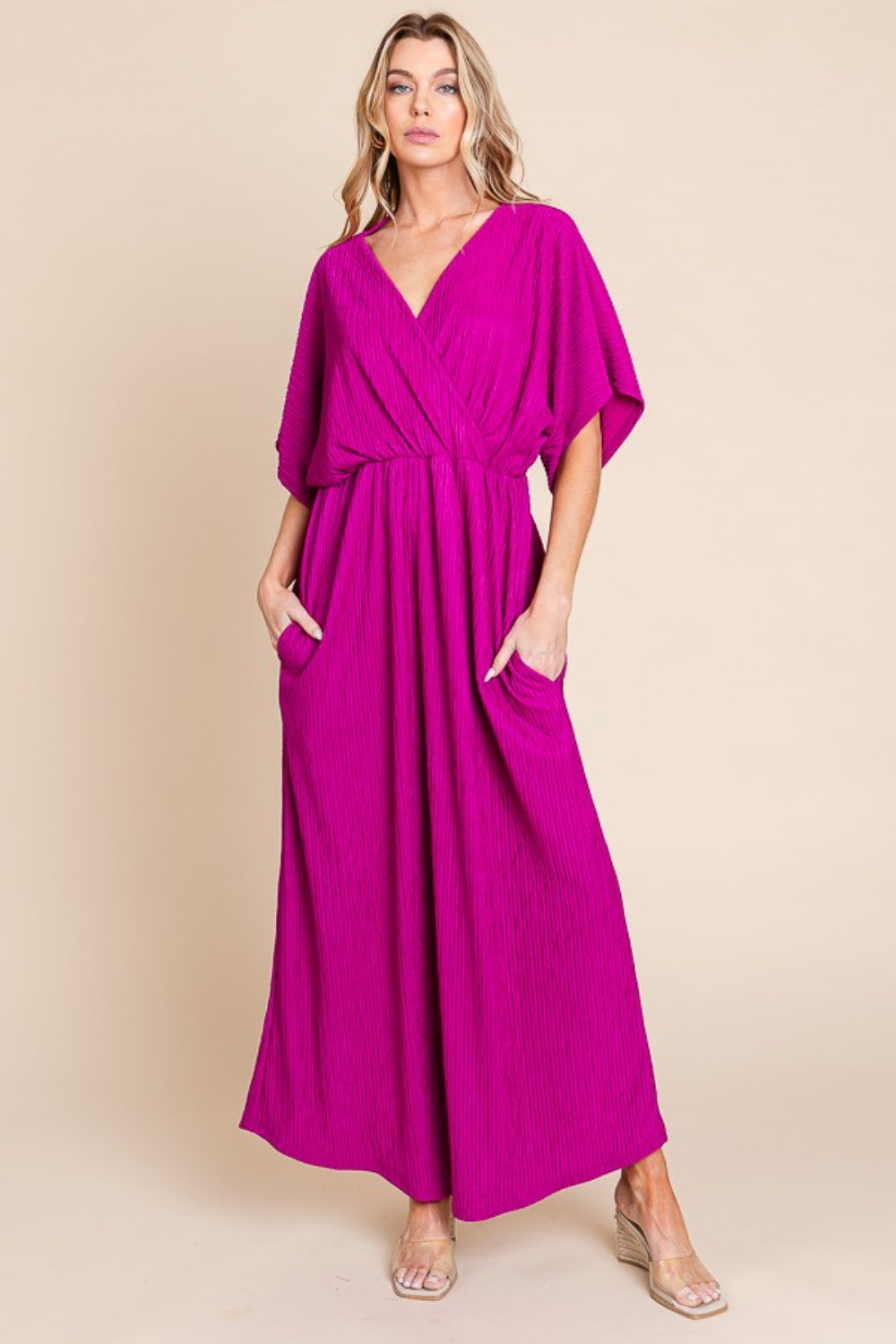 BOMBOM Surplice Maxi Dress with Pockets - NeoKira Unlimited