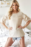 BiBi Waffle Knit Layer Ruffled Sleeve Top Top Trendsi   