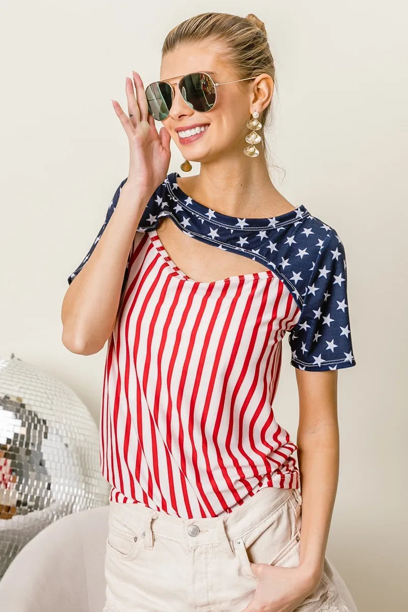 BiBi American Flag Theme Front Cut Out Top - NeoKira Unlimited
