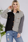 Celeste Full Size Striped Button Up Dropped Shoulder Shacket - NeoKira Unlimited