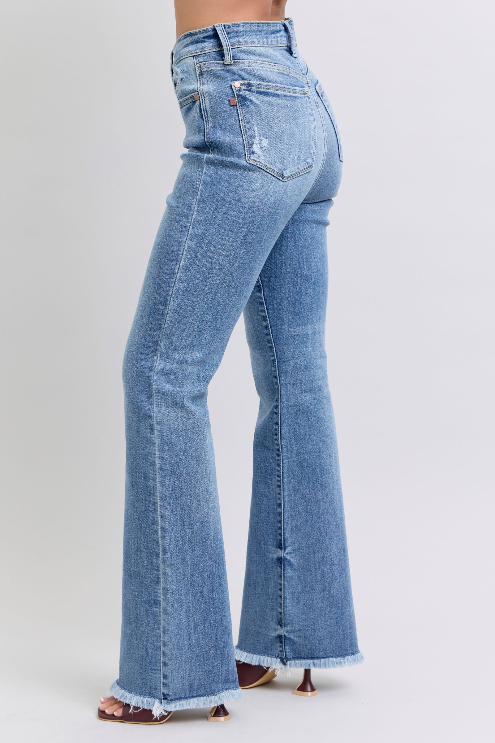 Judy Blue Full Size Raw Hem High Rise Bootcut Jeans - NeoKira Unlimited