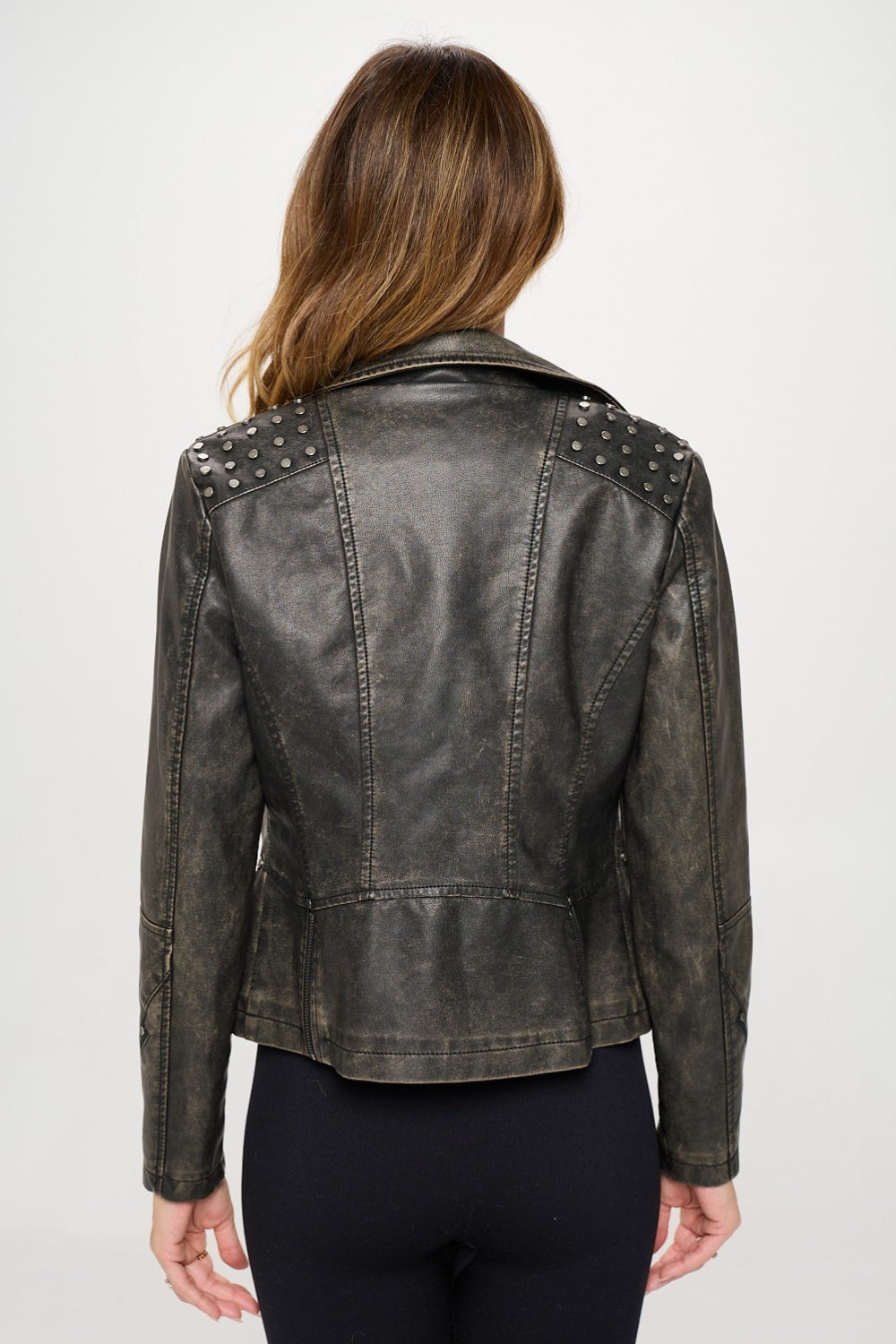 Coalition LA Studded Classic Moto Faux Leather Jacket Jacket Trendsi   