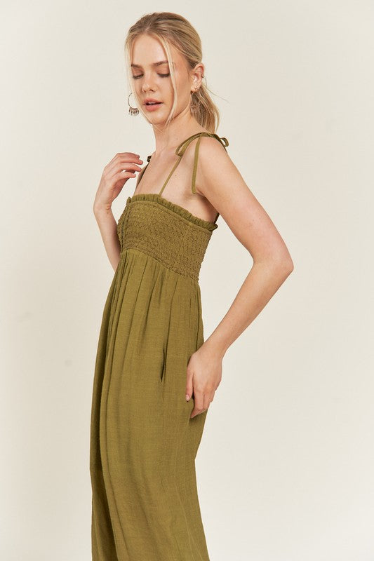 Jade By Jane Smocked Tie Strap Sleeveless Jumpsuit | Plus Size Summer Style - NeoKira Unlimited