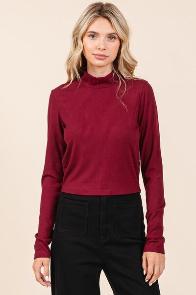 Mittoshop Mock Neck Rib Knit Long Sleeve Crop Top - NeoKira Unlimited