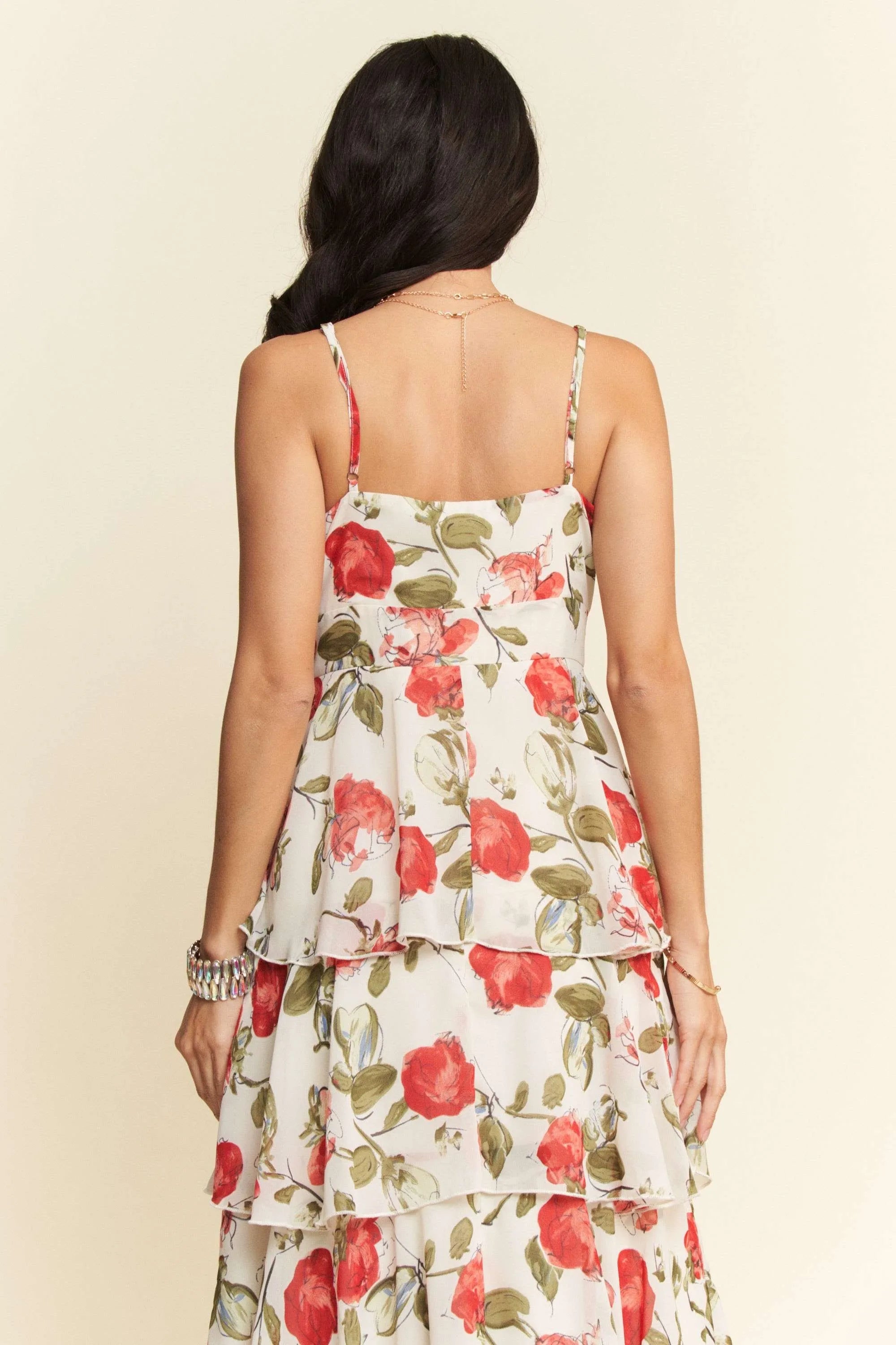 Davi & Dani Contrast Ring Lace Layered Ruffle Maxi Dress - NeoKira Unlimited