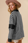 BiBi Striped Contrast Long Sleeve Knit Top Top Trendsi   