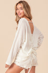 BiBi Waffled Backless Drawstring T-Shirt T-Shirt Trendsi Off White S 