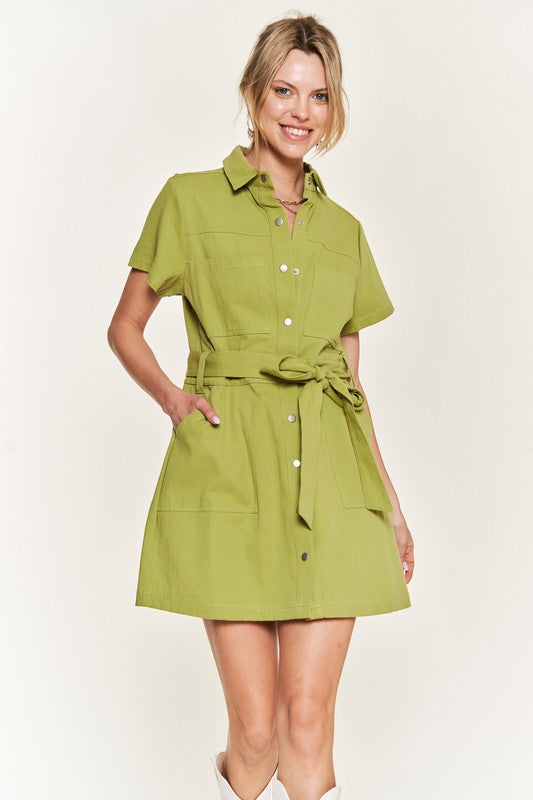 Jade By Jane Belted Cotton Utility Dress | Minimalist Chic Functional Style - NeoKira Unlimited