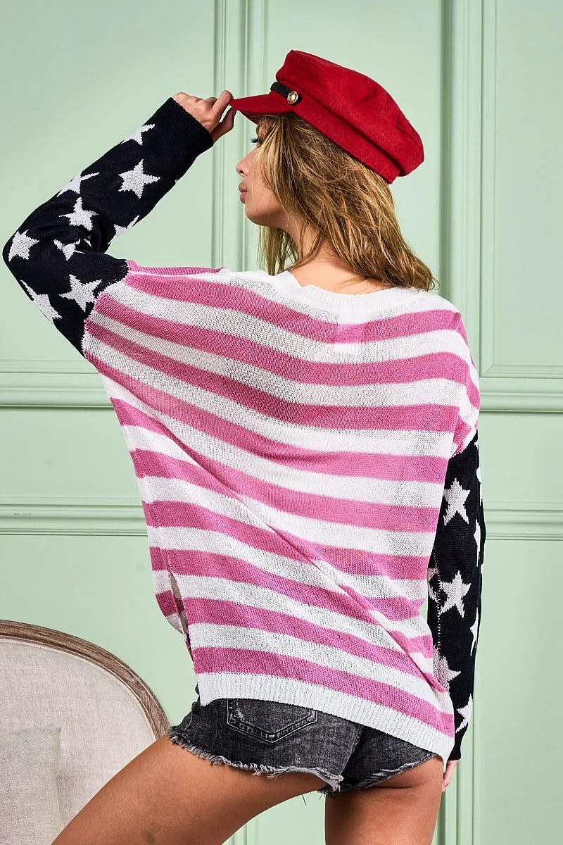 BiBi American Flag Low Gauge Knit Top - NeoKira Unlimited