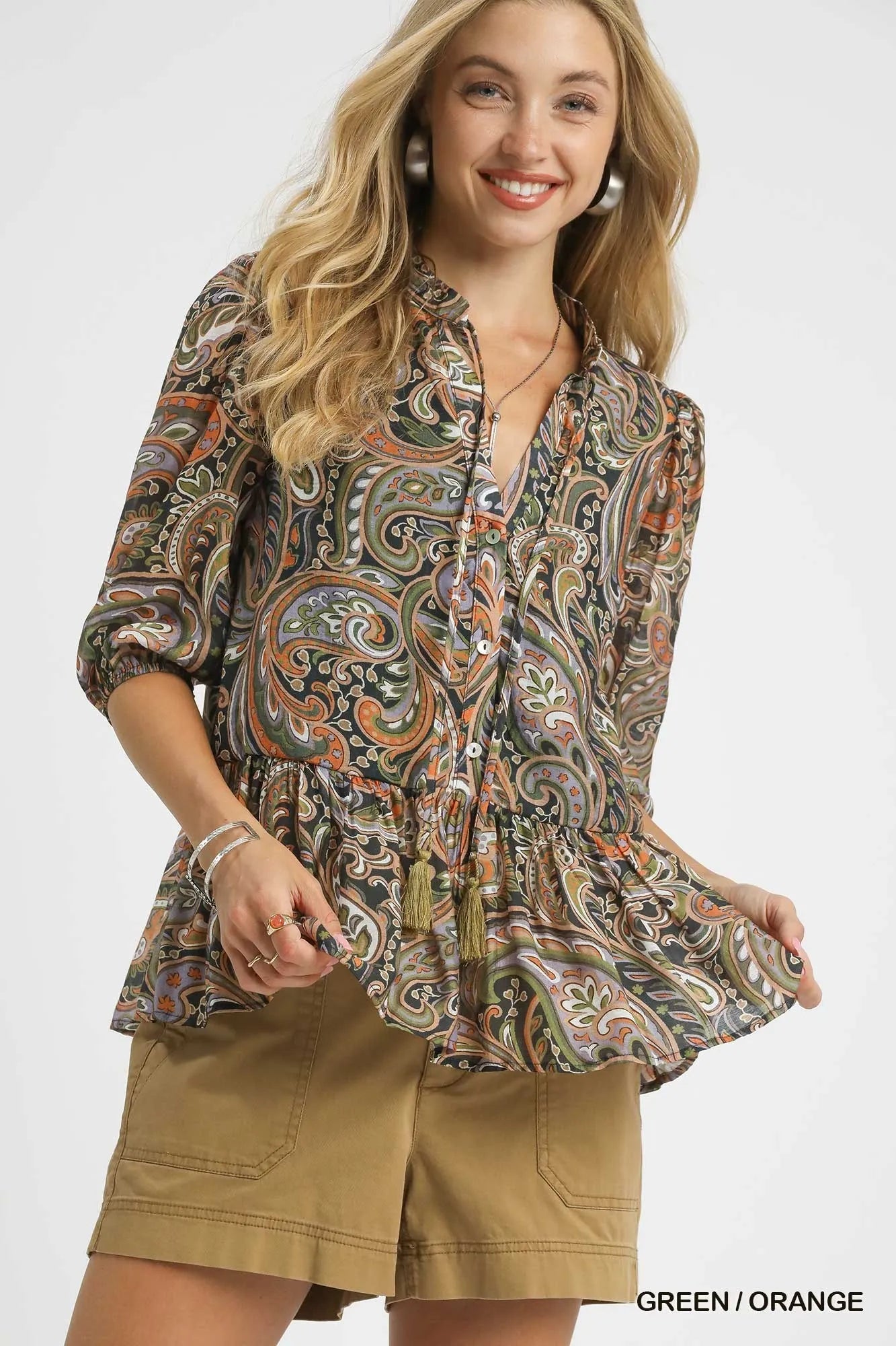 Umgee Paisley Print Peplum Blouse – Boho Chic Ruffled Top - NeoKira Unlimited