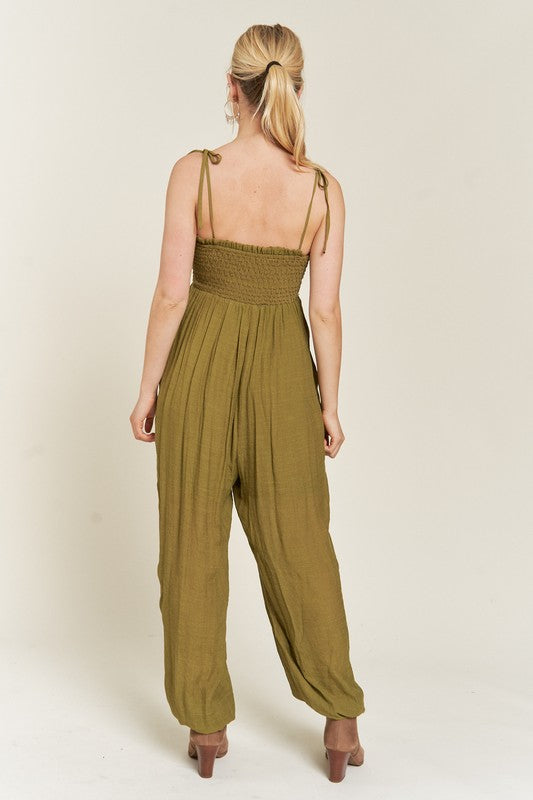 Jade By Jane Smocked Tie Strap Sleeveless Jumpsuit | Plus Size Summer Style - NeoKira Unlimited