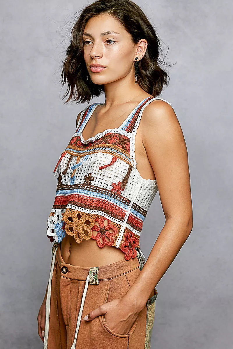 POL Cutout Flower Crochet Cropped Cami Boho Chic - NeoKira Unlimited