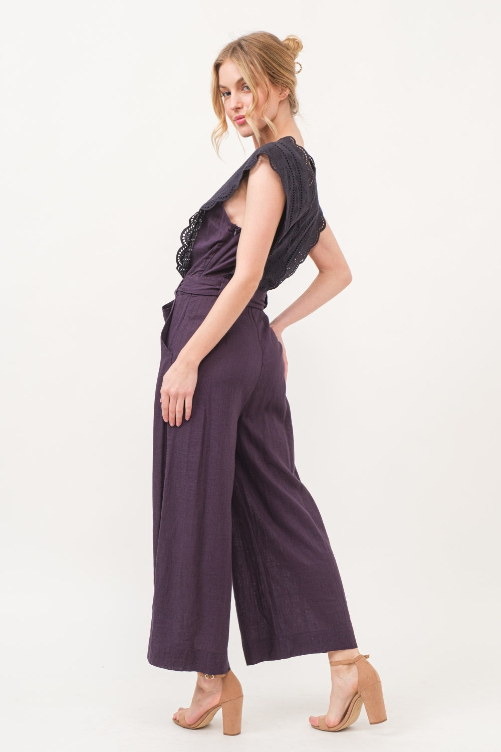 And The Why Laced Surplice Tie Waist Jumpsuit - NeoKira Unlimited
