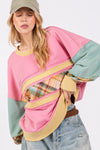 SAGE + FIG Mineral Wash Raw Edge Color Block Sweatshirt Sweatshirt Trendsi Barbie Pink S 