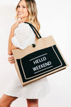 Fame Hello Weekend Burlap Tote Bag Tote Bag Trendsi Black One Size 