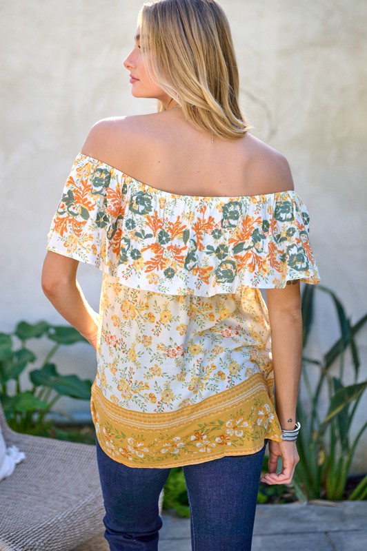 Printed Off Shoulder Smocked Top  Davi & Dani   