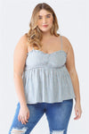 Zenobia Plus Size Frill Smocked Floral Sweetheart Neck Cami Top Trendsi Blue 1XL 