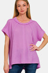 Zenana Waffle Exposed-Seam Short Sleeve T-Shirt T-Shirt Trendsi Lavender S/M 