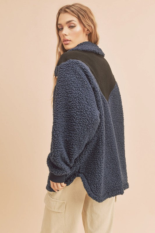 Aemi+Co Two Tone Half Zip Fleece Sweatshirt - NeoKira Unlimited