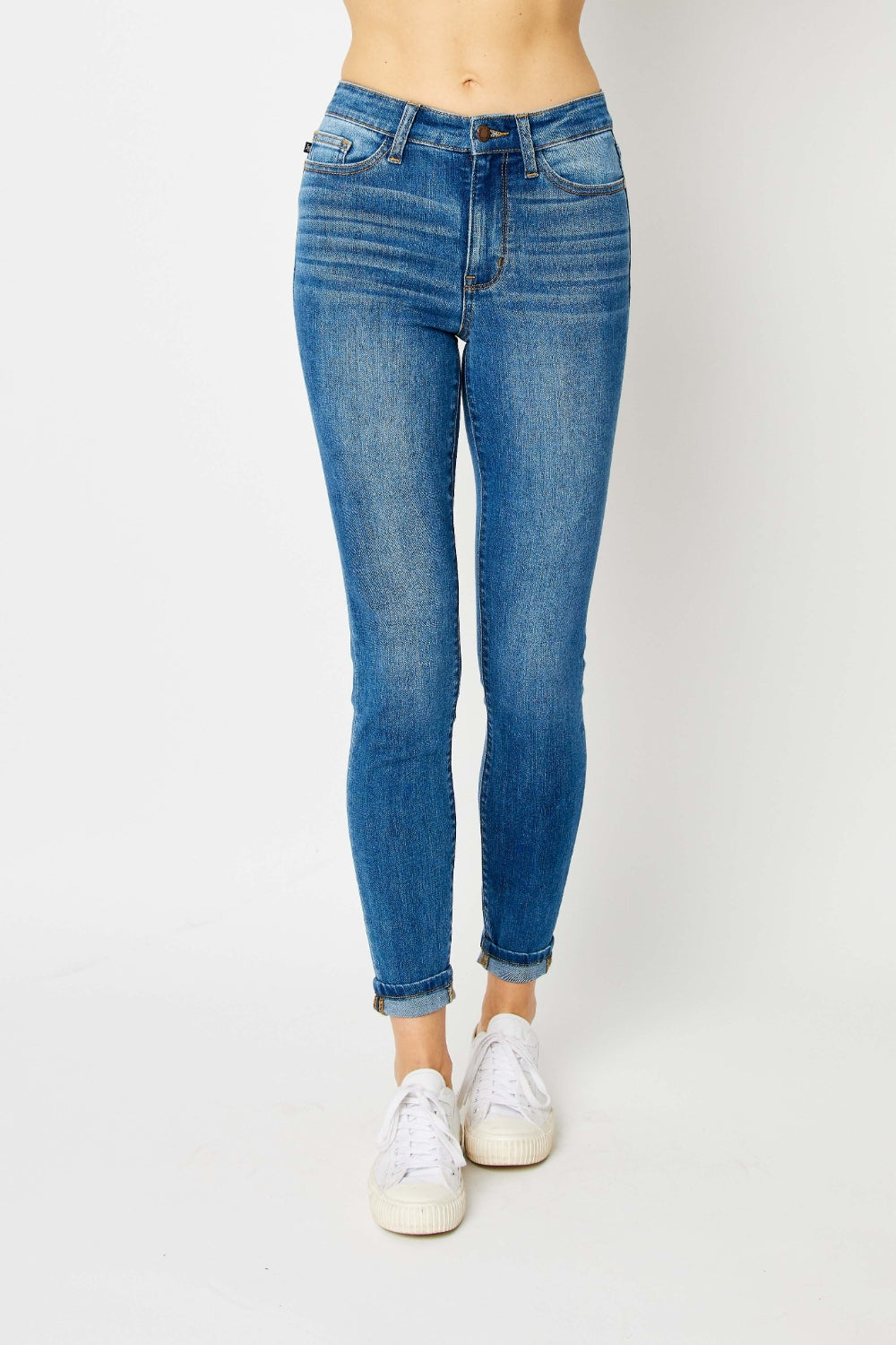 Judy Blue Full Size Cuffed Hem Low Waist Skinny Jeans - NeoKira Unlimited