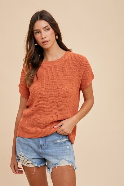 Annie Wear Round Neck Short Sleeve Sweater - NeoKira Unlimited