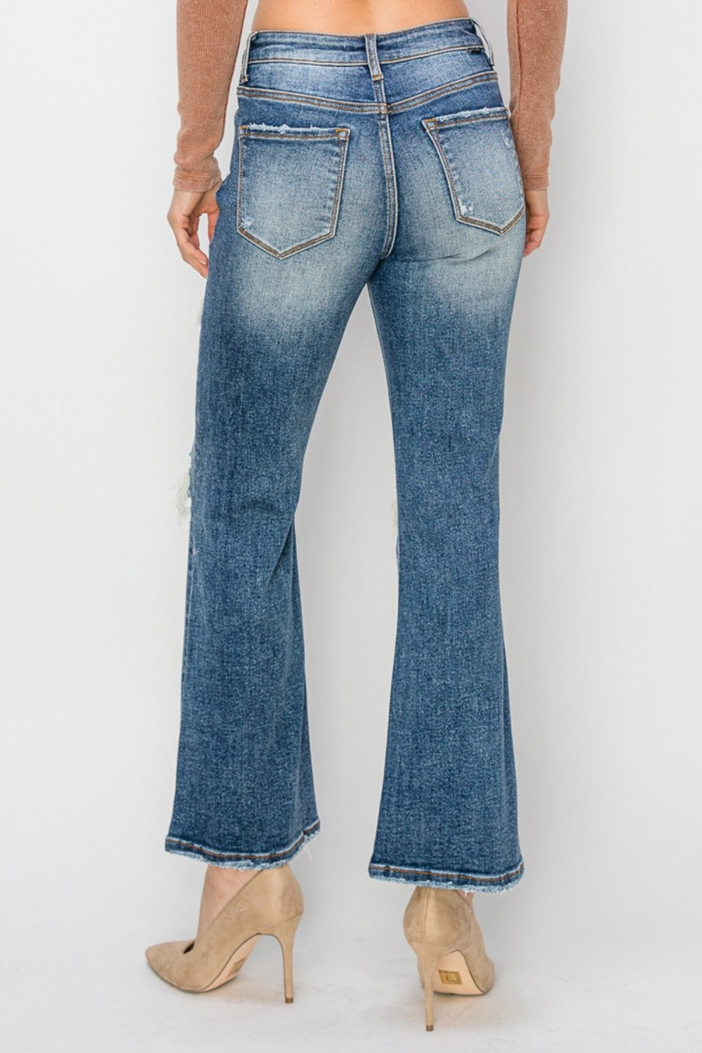 Risen Full Size High Rise Distressed Ankle Flare Jeans Jeans Trendsi   