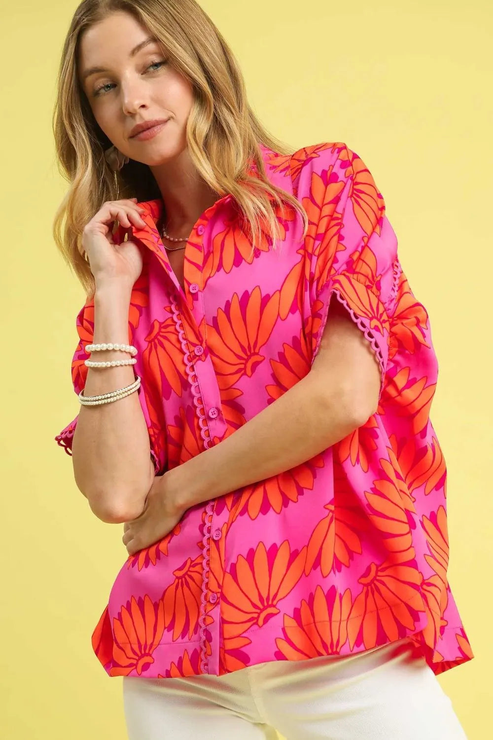 Umgee Printed Button-Up Relaxed Shirt - NeoKira Unlimited