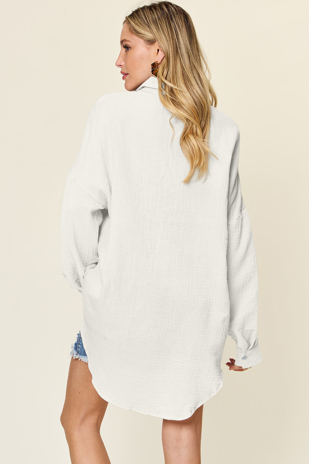 Double Take Full Size Pocketed Texture Button Up Shirt - NeoKira Unlimited