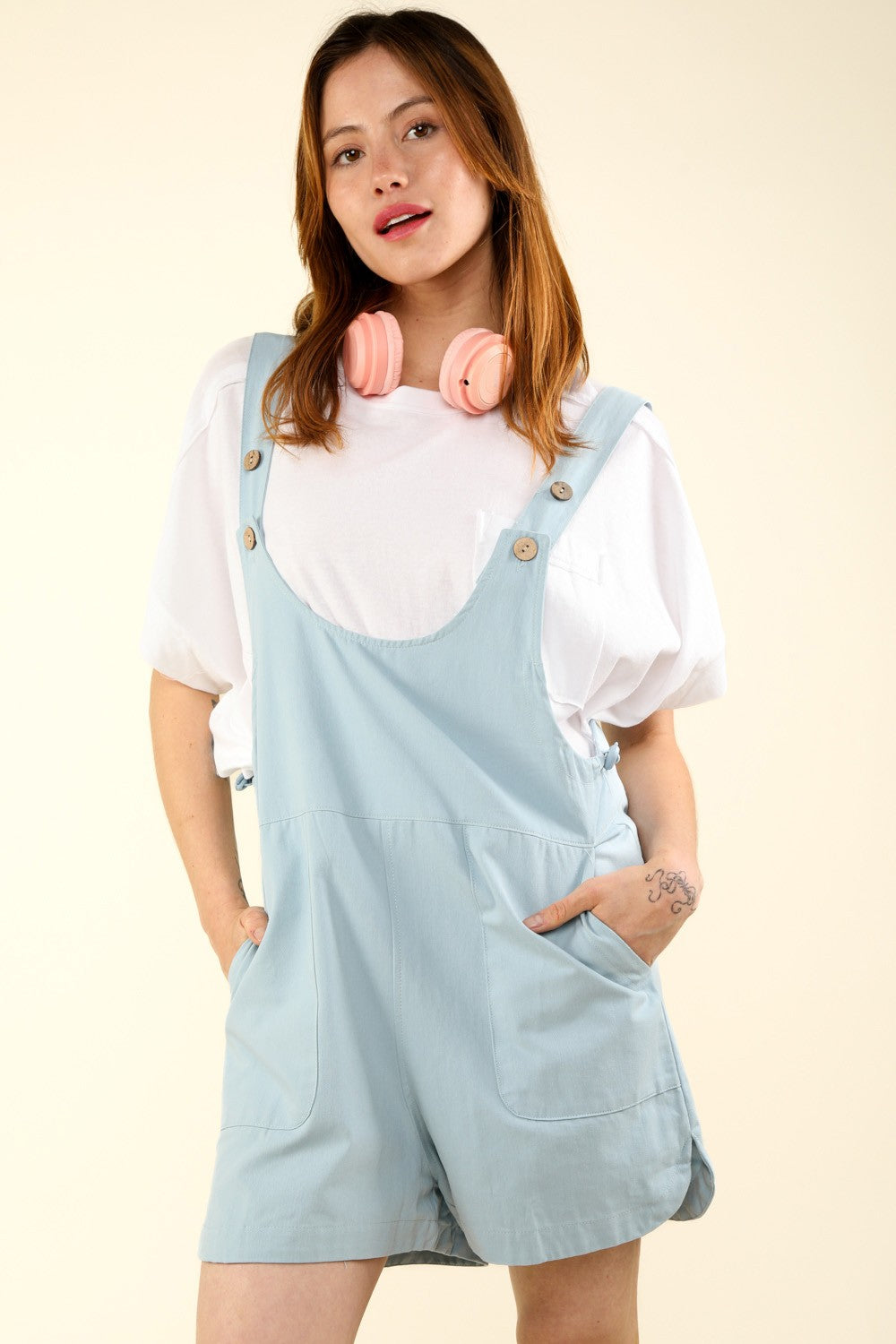 VERY J Adjustable Waist Suspender Overalls with Pockets Overalls Trendsi Denim Blue S 