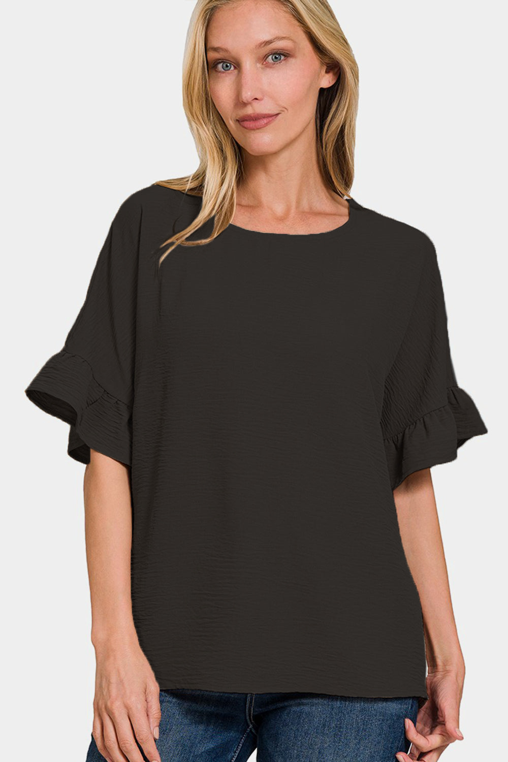 Zenana V-Neck Flutter Sleeve Top - NeoKira Unlimited