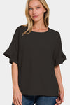 Zenana V-Neck Flutter Sleeve Top Top Trendsi   